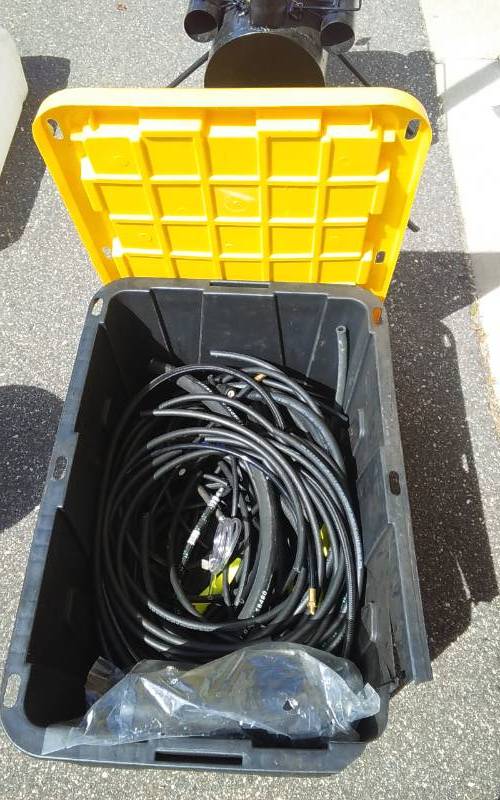 lot 18 image: Large Tote With Lid-Fuel Lines, Hydraulic Hoses