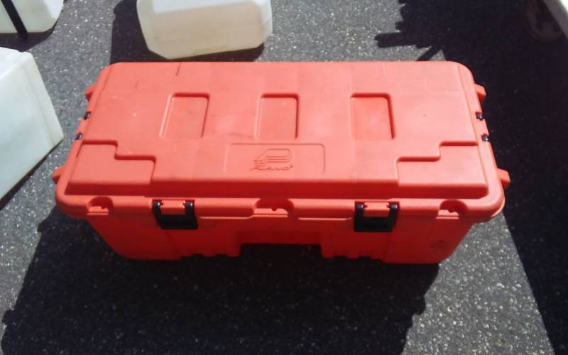 lot 19 image: Plano Orange Tool Box On Wheels
