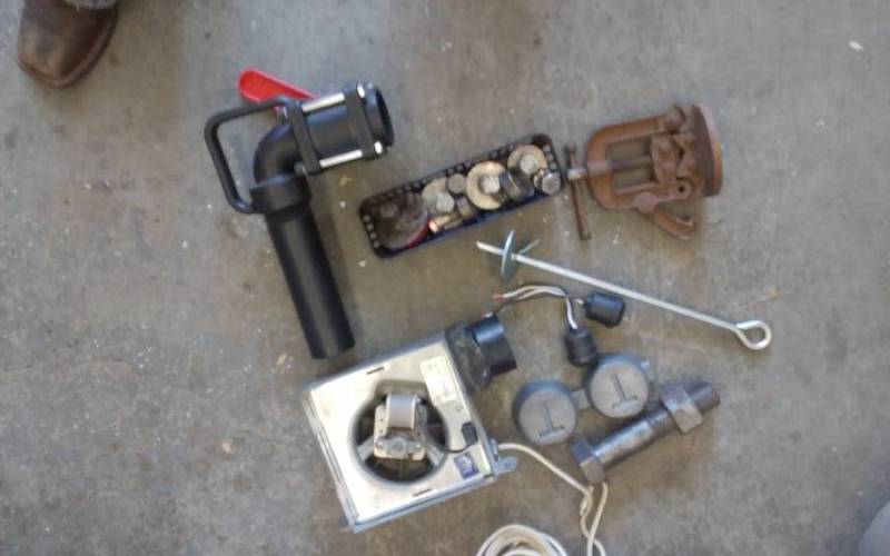 lot 74 image: Plumbing Valve, Tools, Lead, Large Bolt, Hand Made Tools