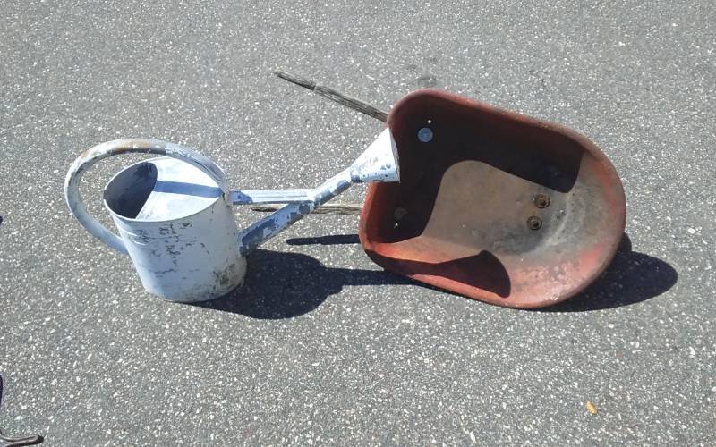 lot 101 image: Galvanized Watering Can, Small Wheel Barrow