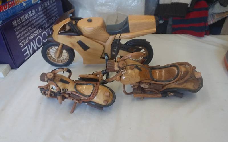 lot 111 image: 3-Wood Crafted Motorcycles