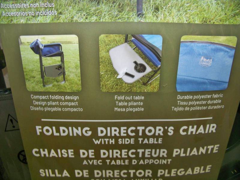 lot 22 image: Timber Ridge, Folding Directors Chair with Side Table - NEW in Original Packaging