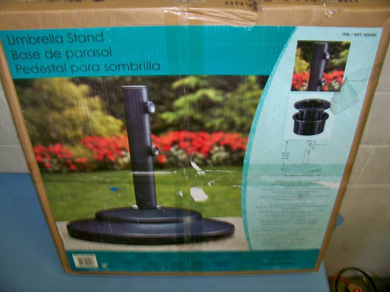 lot 37 image: Patio Umbrella and Umbrella Stand - NEW in Original, Open Box