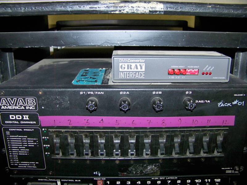 lot 101 image: (4) AVAB America Inc, DD II, Digital Lighting Dimmers and (1) DMX Converter mounted in Rack on Wheels