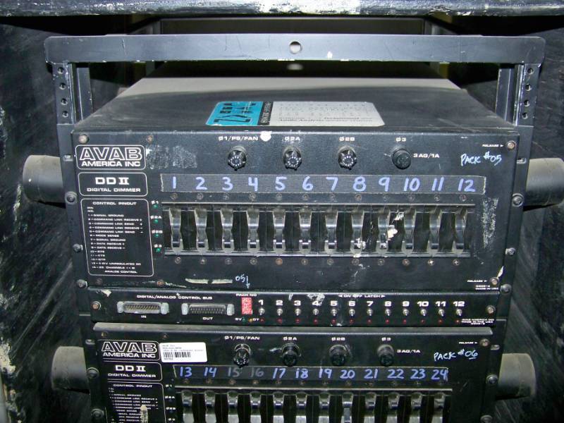 lot 102 image: (4) AVAB America Inc, DD II, Digital Lighting Dimmers mounted in Rack on Wheels