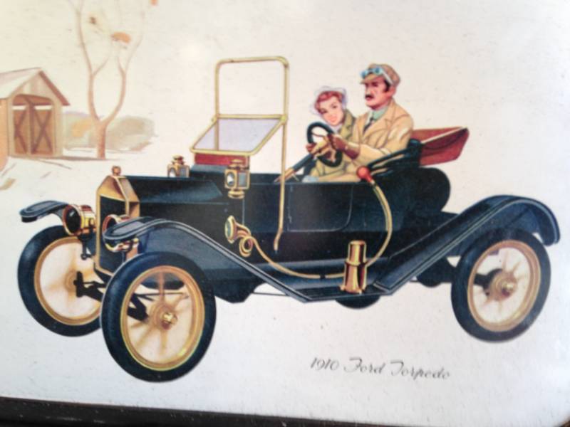 lot 11 image: Serving Trays (Set of 6) - 1910 Ford Torpedo, covered bridge