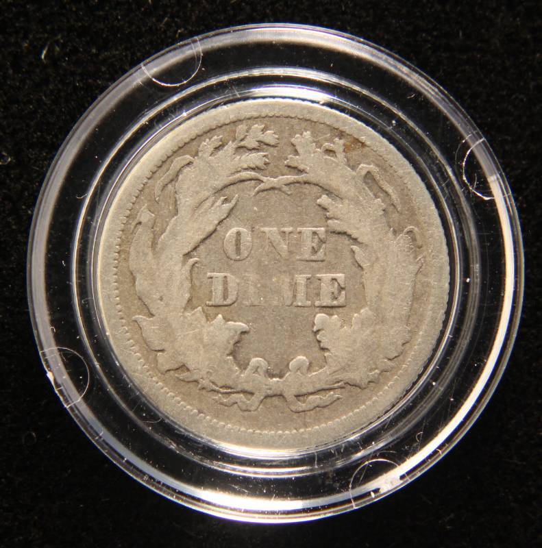 lot 05 image: 1874 US SEATED LIBERTY DIME IN AIRTITE