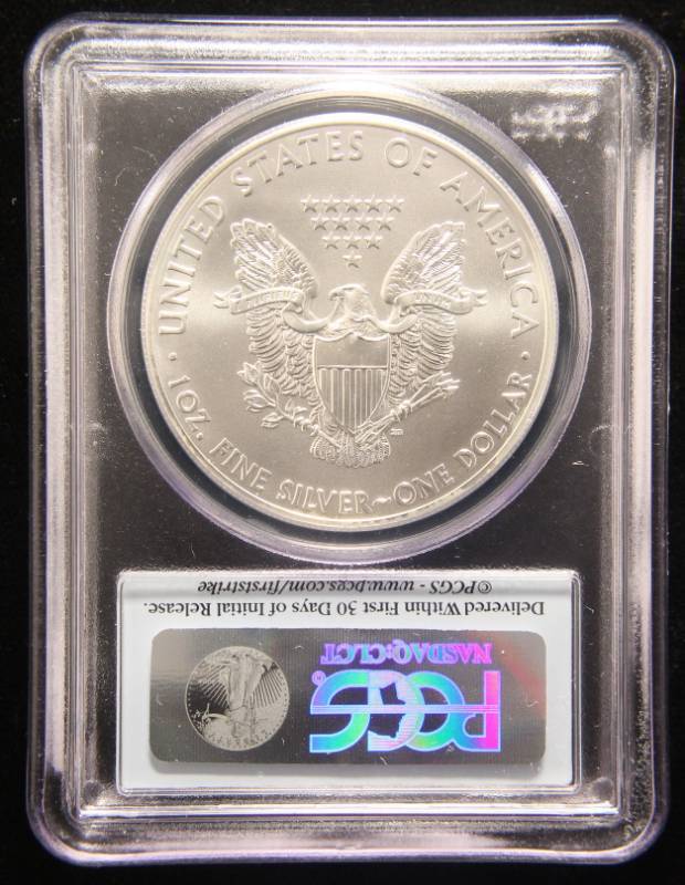 lot 24 image: 2012 AMERICAN SILVER EAGLE 1 TROY OZ. .999 FINE SILVER MS70 PCGS FIRSTSTRIKE