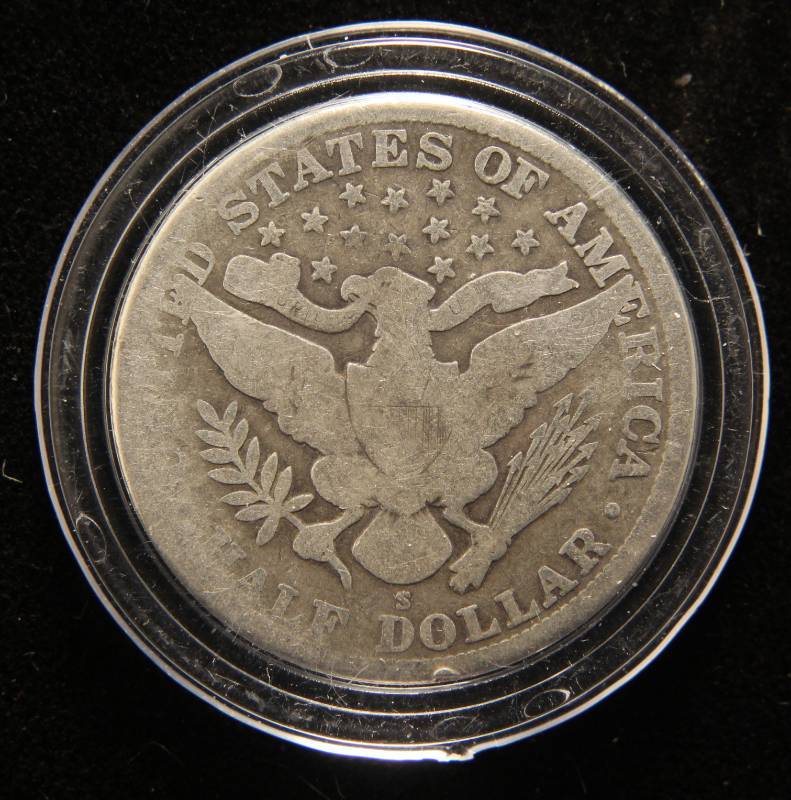 lot 32 image: 1912-S BARBER SILVER HALF DOLLAR IN AIRTITE