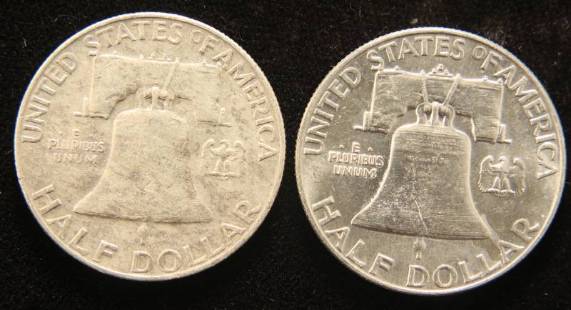 lot 33 image: 2 FRANKLIN HALF DOLLARS 1959 1963