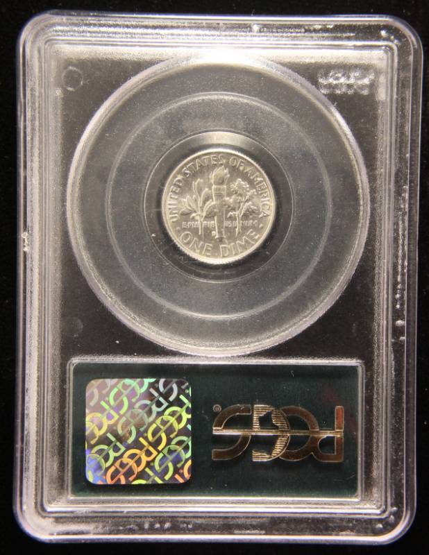 lot 42 image: 1964-D ROOSEVELT DIME MS64 PCGS SAMPLE SLAB RARE HOLDER