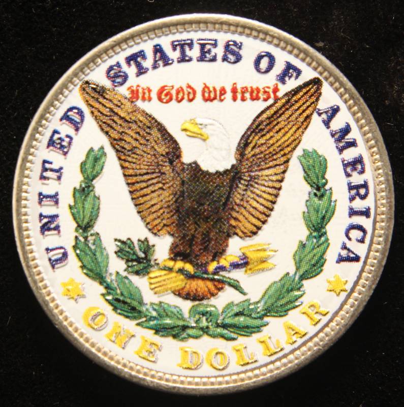 lot 48 image: 1921 COLORIZED MORGAN SILVER DOLLAR