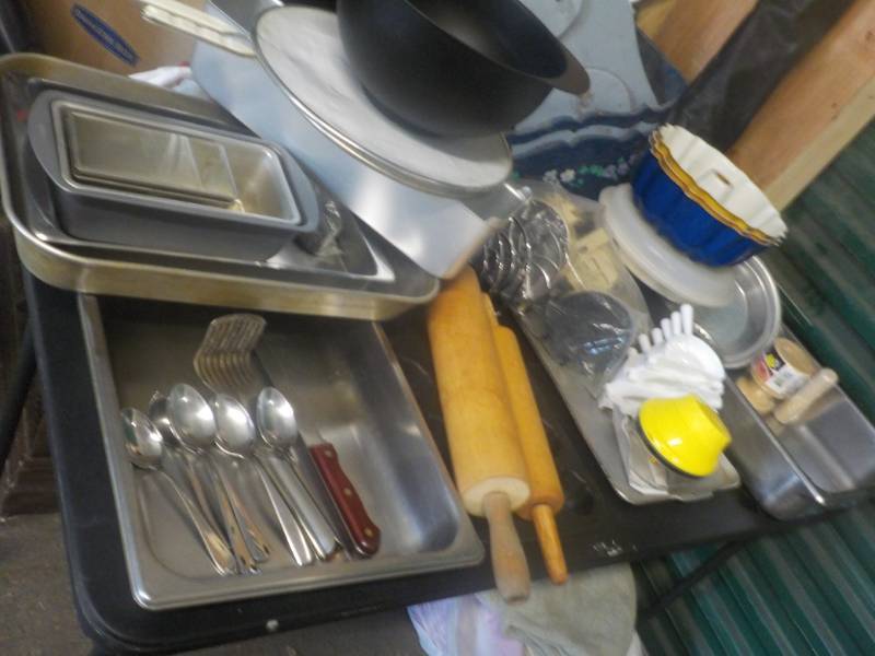 lot 68 image: Stainless Steel Pans, Rolling Pins,...