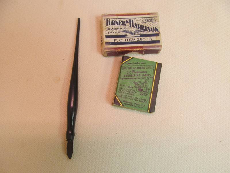 lot 18 image: vintage ink pen, vintage Dennison Indexing tabs