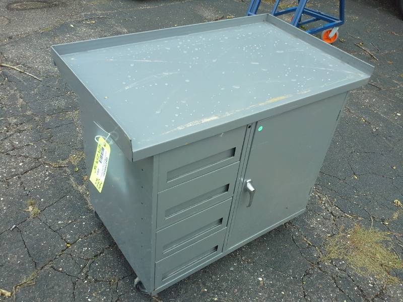 lot 3003 image: Rolling Metal Work Table with Lower DrawerDoor Storage