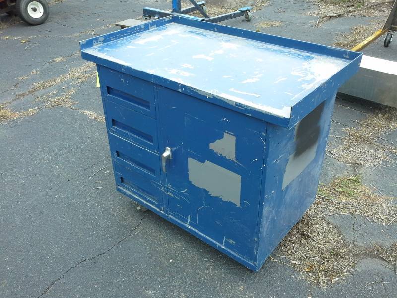 lot 3011 image: Metal Job Box Bench Cart with Lower DrawerDoorShelf Storage