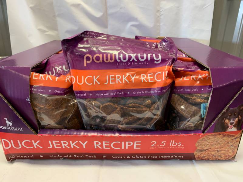lot 46 image: 15 Bags Duck Jerky Dog Treats 2.5 Pounds  $419 Retail