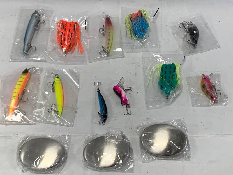 lot 55 image: Lot of 10 Fishing Lures & 3 Stainless Steel Soap (removes fish odor)