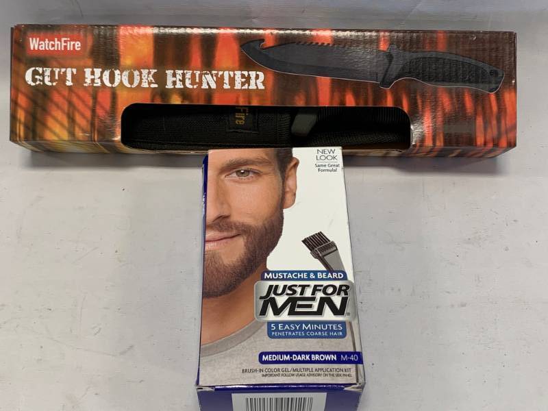 lot 57 image: The Manly Combo  Just for Men & Gut Hook Knife