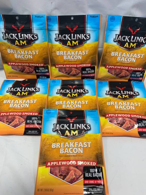 lot 78 image: Lot of 7 Bags Jack Link Breakfast Bacon (in date)