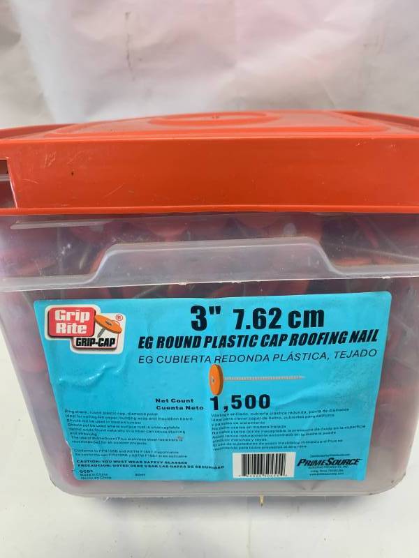 lot 85 image: 3 Plastic Cap Roofing Nails 1500 Count