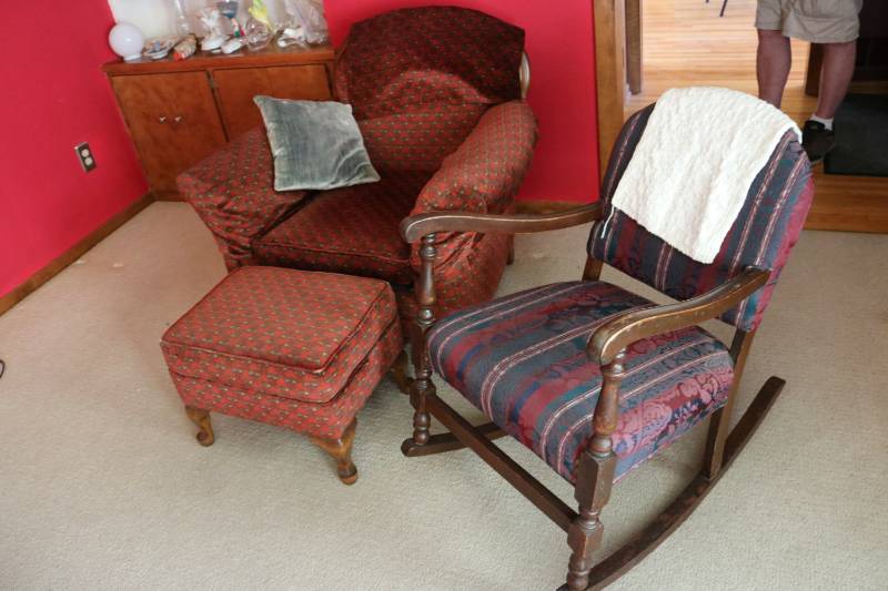 lot 300 image: Chair, footstool and rocking chair...