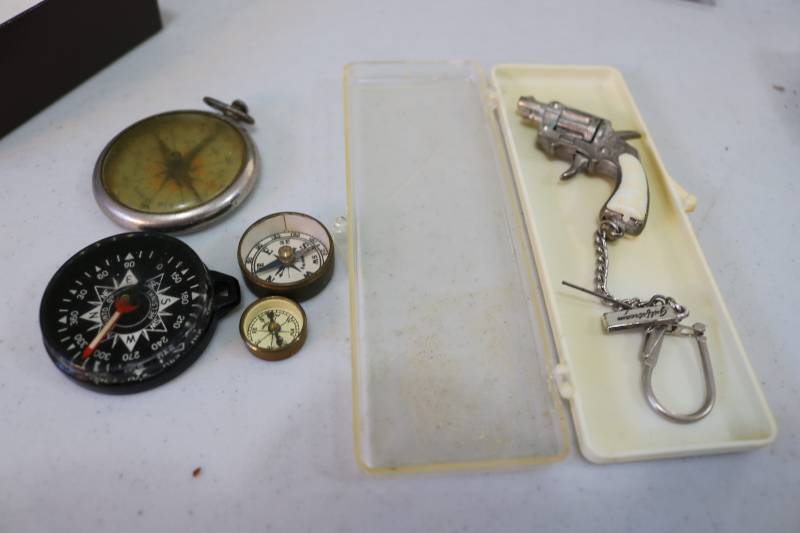 lot 360 image: Lot of old compasses and revolver w...