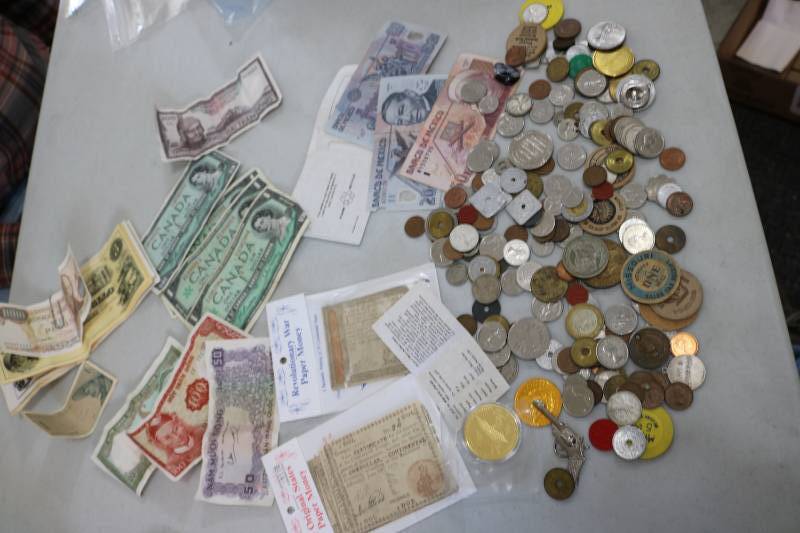 lot 372 image: Lot of foreign coins and paper mone...