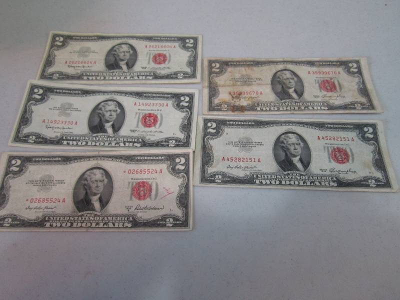 lot 156 image: 1953  1963 $2.00 bills...