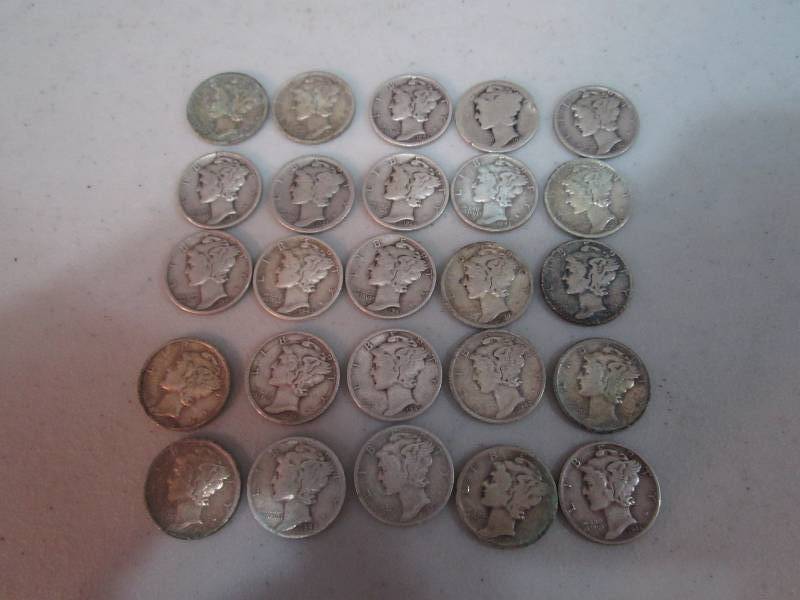lot 263 image: 25 mercury dimes...