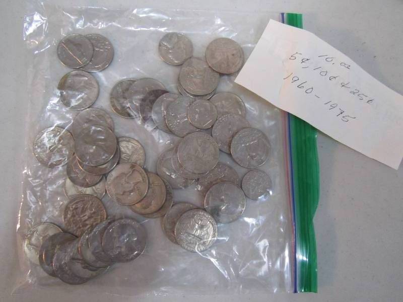 lot 282 image: $10.00 value coins 1960 - 1975 date...