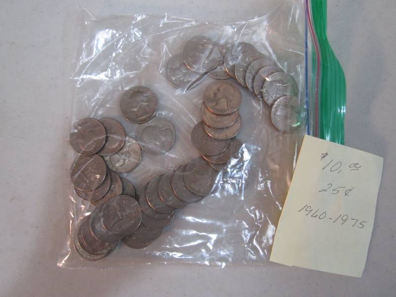 lot 284 image: $10.00 value coins 1960 - 1975 date...
