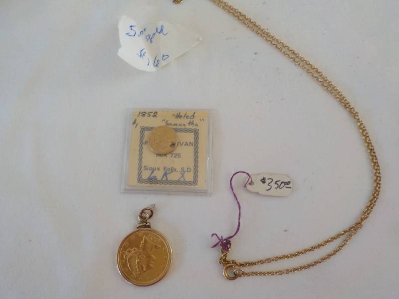 lot 18 image: 1852 $1 Gold Piece and 1901 $5 Gold...