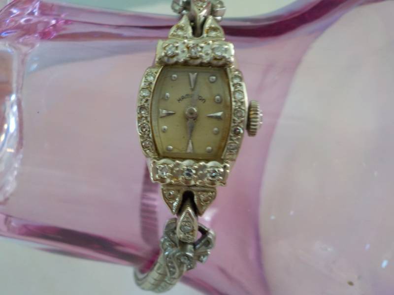 lot 19 image: Ladies 14K White Gold Hamilton Watc...