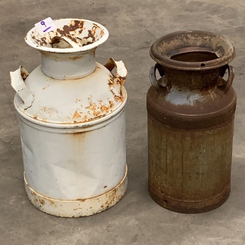 lot 9 image: (2) Vintage Steel Milk Cans