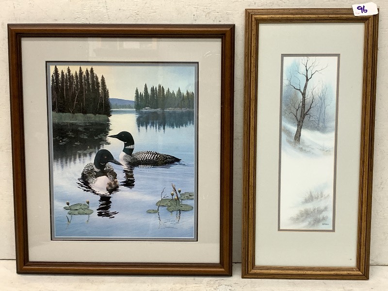 lot 96 image: Lot Of (1) Framed Loon Print & (1) ...