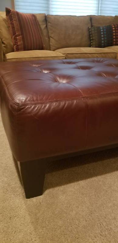 lot 19 image: Bernhardt Leather Ottoman for Pottery Barn