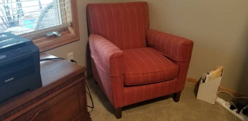 lot 24 image: Upholstered Club Chair in an Parrot Fish Maze Pattern