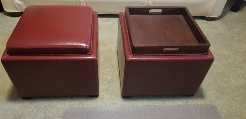 lot 23 image: Cordovan Leatherette Ottoman Cube with Tray Top, 2 of 2