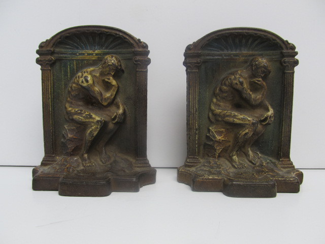 lot 9 image: Pair of Antique Iron Bookends - The Thinker