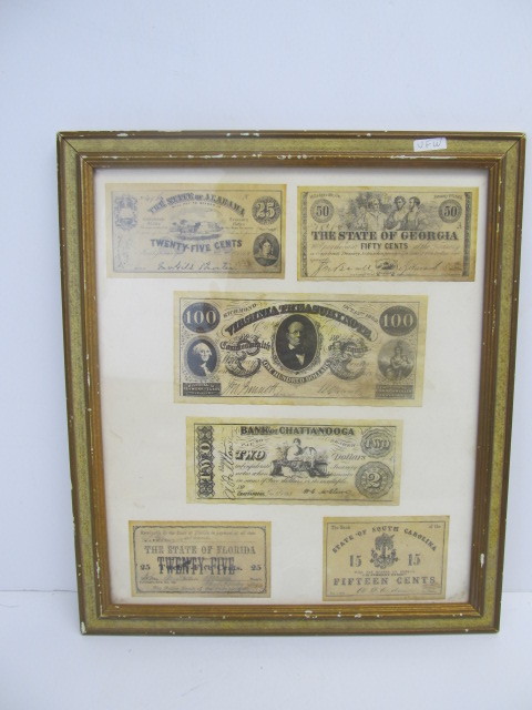 lot 22 image: Vintage Framed Replica Confederate Currency