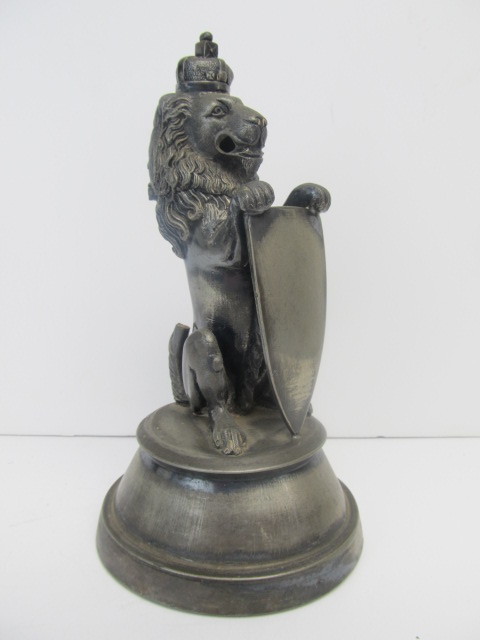 lot 30 image: Antique Signed Figural Lion Silverplated Inkwell