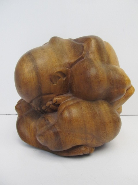 lot 31 image: Vintage Carved Japanese Crying Sumo Wood Sculpture