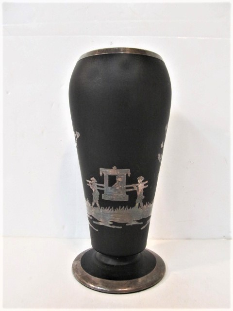 lot 57 image: Vintage Chinese Sterling Silver Overlay Vase