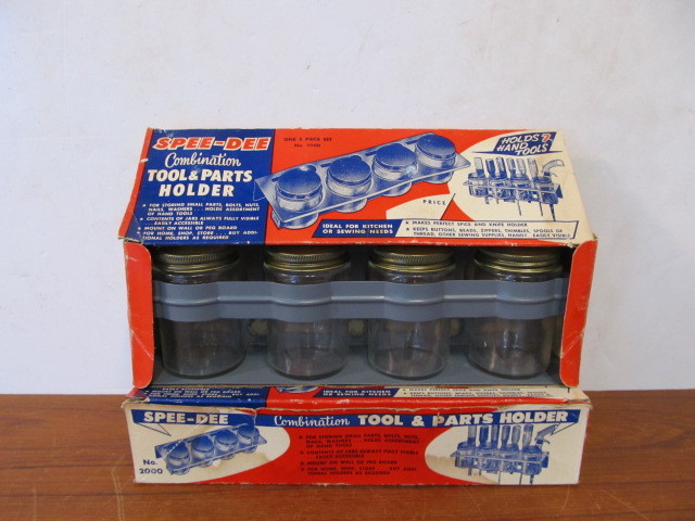 lot 106 image: 2 Vintage NOS Spee-Dee Combination ToolParts Organizer Jars