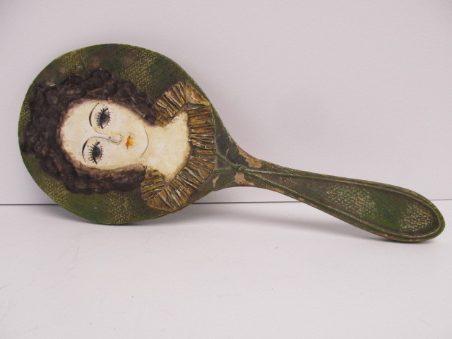 lot 147 image: Antique Victorian Folk Art Hand Mirror
