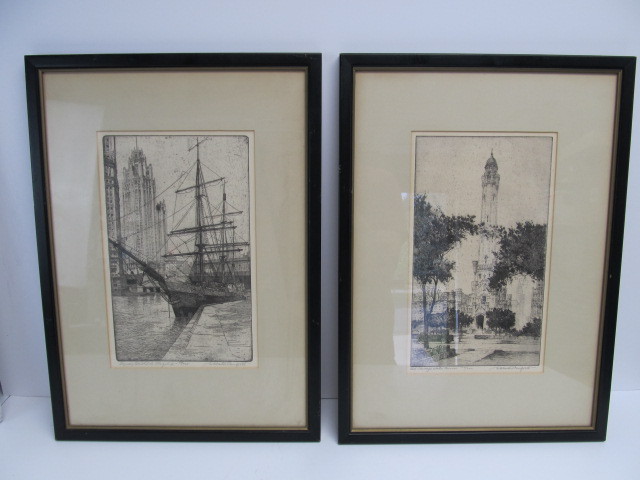 lot 150 image: Old Vintage S. Chester Danforth Framed Signed & Numbered Engravings