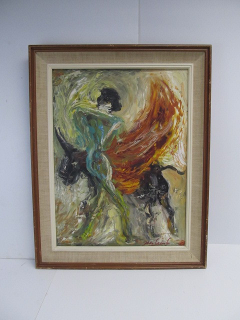 lot 151 image: Mid Century 1963 Signed Bullfighter Matador Oil Painting