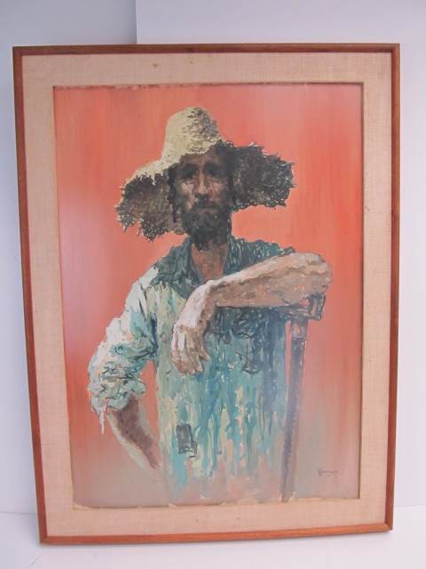 lot 155 image: William Sunny Weintraub Portrait of a Jewish Farmer - Dated 1959 - Original Oil Painting