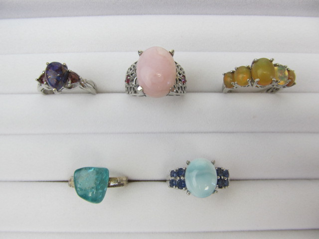 lot 178 image: 5 Sterling Silver Rings wGemstones #1